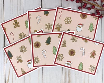 Christmas Note Cards Set, Christmas Cookie Card, Gingerbread Cards, Blank Christmas Cards, Holiday Card Pack, Set of 6 Cards, Pink Christmas