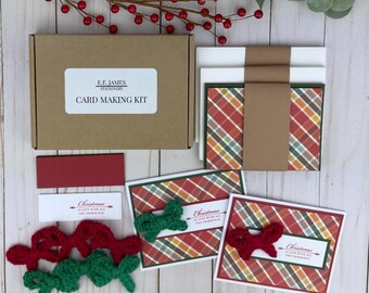 Kit para hacer tarjetas navideñas para adultos: 6 tarjetas navideñas: Lazo coqueto, materiales para hacer tarjetas a cuadros, kit hecho a mano.