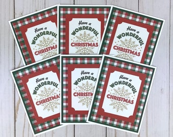 Christmas Note Cards, Plaid Christmas Cards Set, Holiday Card Pack, Christmas Stationery, Christmas Cards Pack of 6, Classic Christmas Card