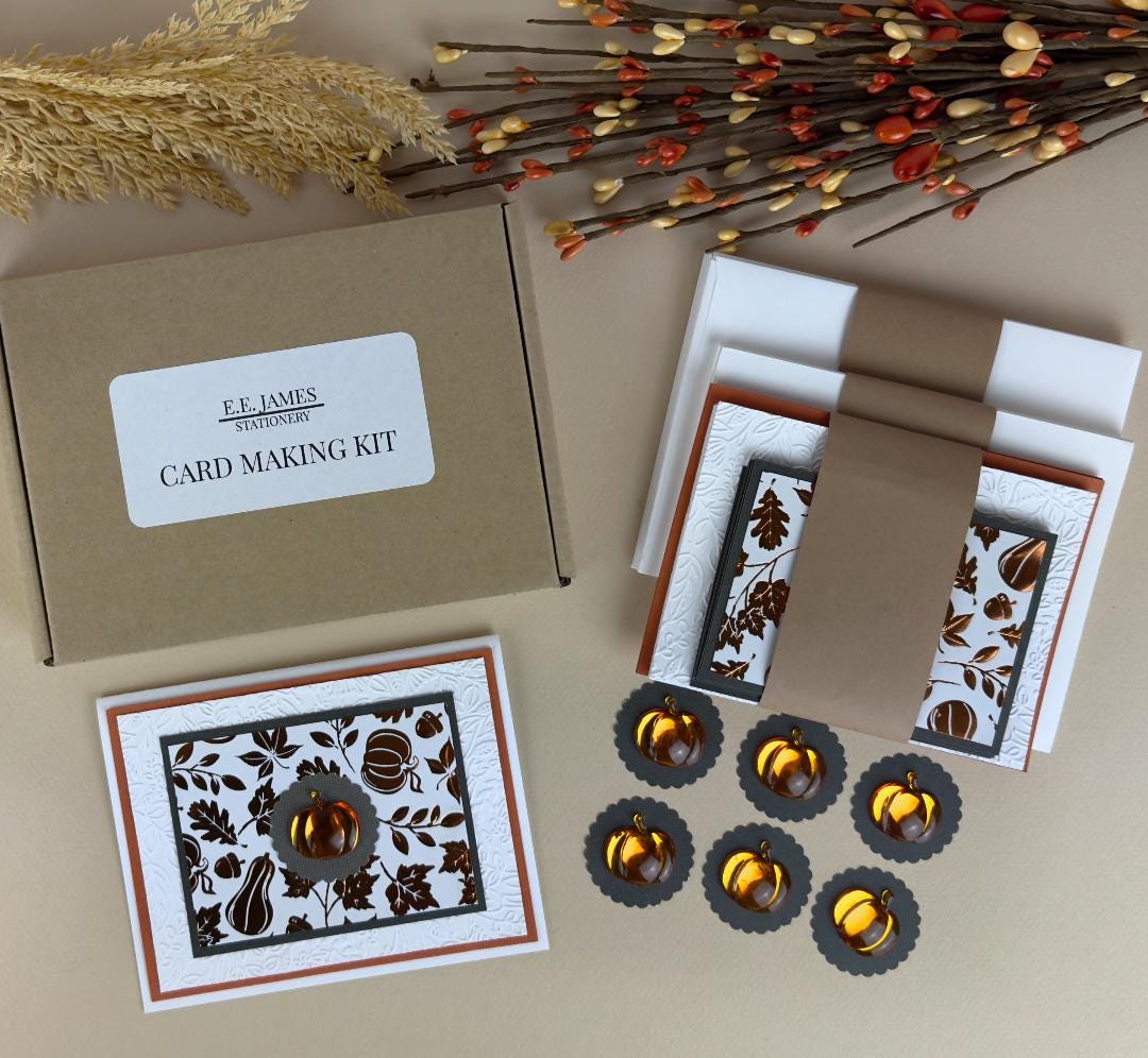 DIY Embossed Orange Foil Pumpkin Card Making Kit for Adults: Easy DIY ...