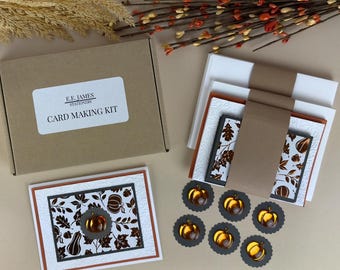 DIY Embossed Orange Foil Pumpkin Card Making Kit for Adults: Easy DIY Craft Kit for Beginners to Make Your Own Set of 6 Thanksgiving Cards