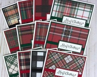 Plaid Christmas Card Set of 12, Holiday Card Pack, Christmas Greeting Cards, Merry Christmas Card Pack, Bulk Christmas Cards, Rustic Holiday