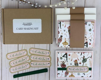 Kit de tarjetas navideñas del ballet El Cascanueces para adultos: crea 6 tarjetas de felicitación navideñas: suministros para hacer tarjetas festivas. Kit de manualidades navideñas para principiantes.