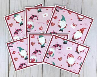 Gnome Valentine Card Set, Valentine Note Cards, Blank Valentine Card, Cute Valentines Day Cards, Valentine Stationery, Gnome Note Cards