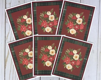 Christmas Note Cards, Floral Christmas Cards, Christmas Card Set of 6, Holiday Card Pack, Classic Christmas Card, Christmas Stationery Set