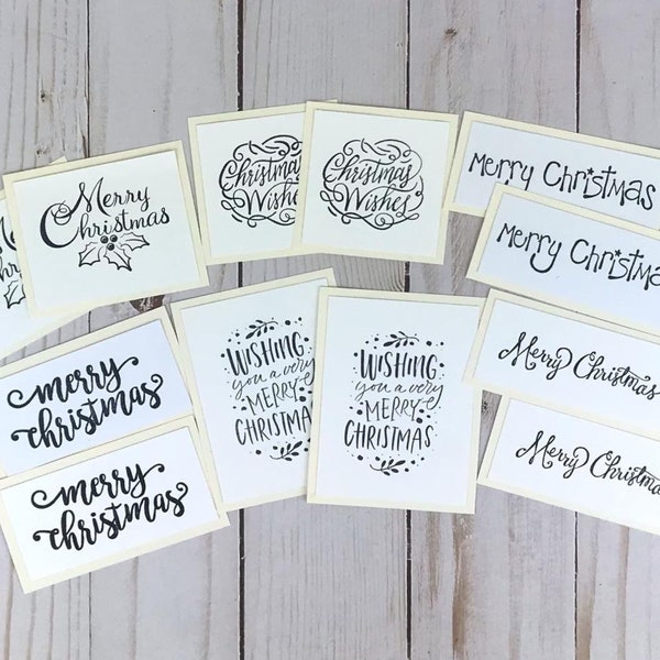 Sentiments for Christmas Cards, Card Making Supplies, Set of 12 with Adhesive, Cardmaking Supplies, Scrapbook Ephemera, Card Crafts, Stamped