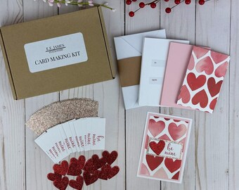 Valentine Card Making Kit for Adults to DIY 12 Postcard Style Valentines, Card Making Supplies for Easy DIY Valentine Crafts for Beginners