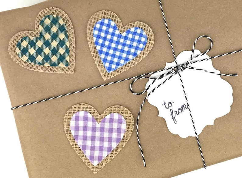 Burlap Heart Sticker Variety Pack Burlap Gifts Rustic Gifts for Mom Scrapbook Stickers Summer Stickers Gingham Stickers Cottagecore