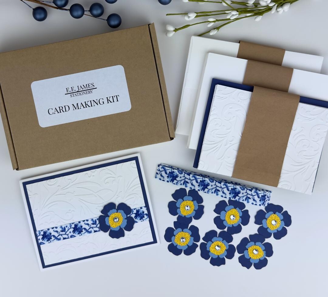 Blue and White Floral Card Making Kit for Adults to DIY 6 Greeting ...