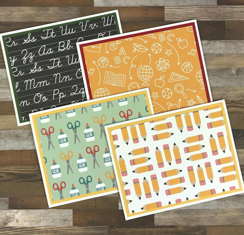 Teacher Appreciation Note Card Set: School Theme, Handmade Greetings - Etsy