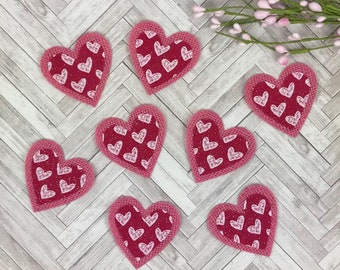 Pink Heart Stickers, Scrapbook Stickers, Burlap Decorations, Card Embellishment, Junk Journal Sticker, Fabric Stickers, Stickers for Cards