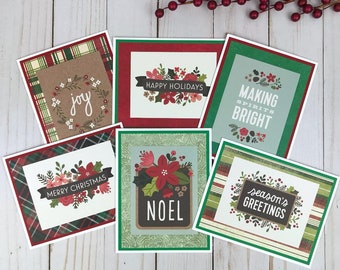 Christmas Cards Pack of 6, Classic Christmas Cards Multipack, Holiday Card Set, Handmade Christmas Cards, Seasons Greetings Cards, Rustic