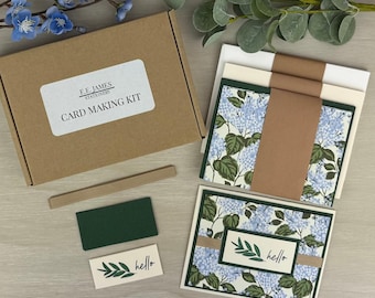 Blue Hydrangea Flower Card Making Kit for Adults, Set of 6 Hello DIY Greeting Cards