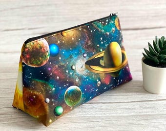 Planets makeup bag, solar system,  cosmetic bag, space gift, handmade bag, space pencil case, back to school, teacher gift