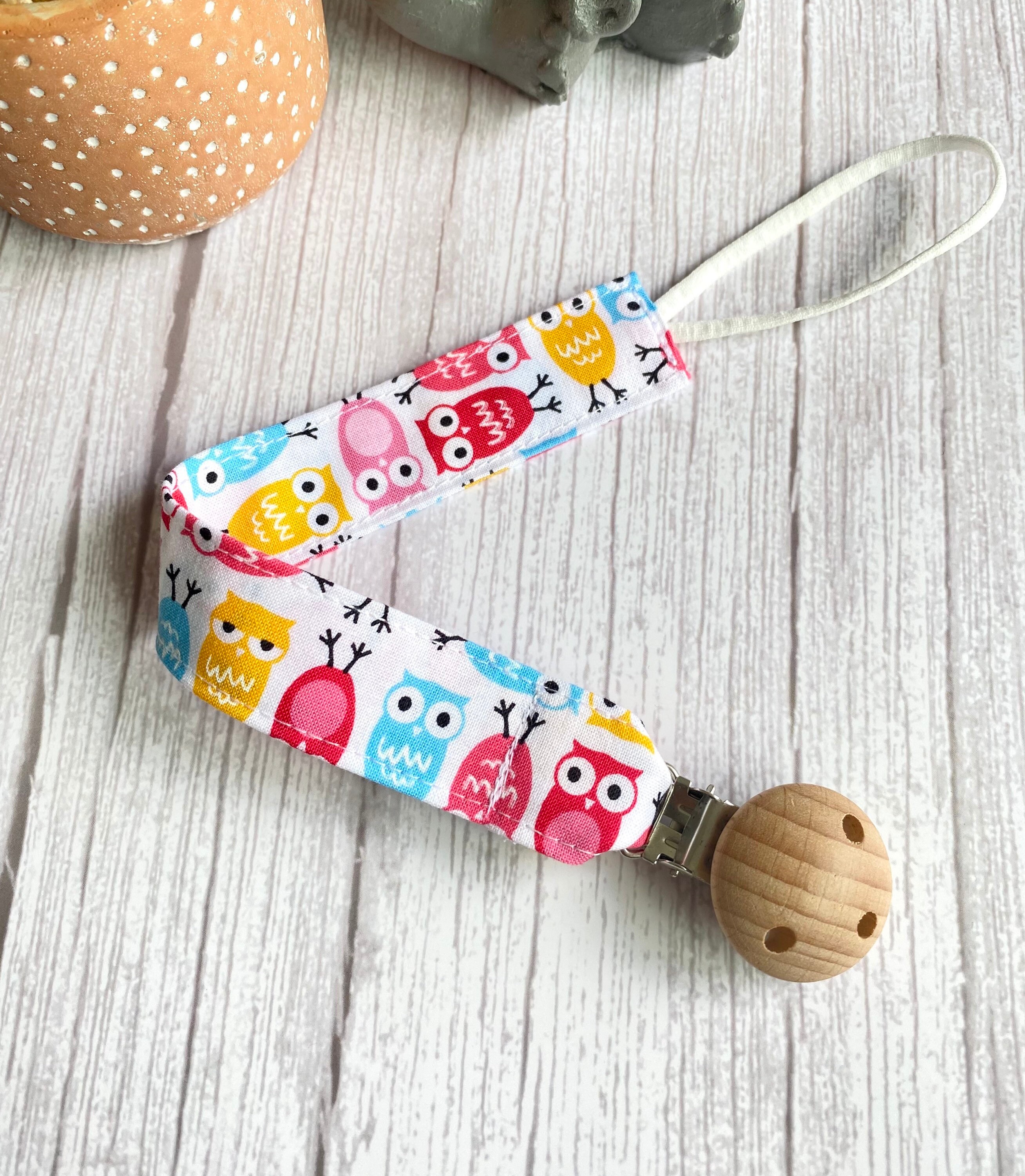 Owl Print Baby Dummy Fabric Clip Colourful Dummy Holder Etsy