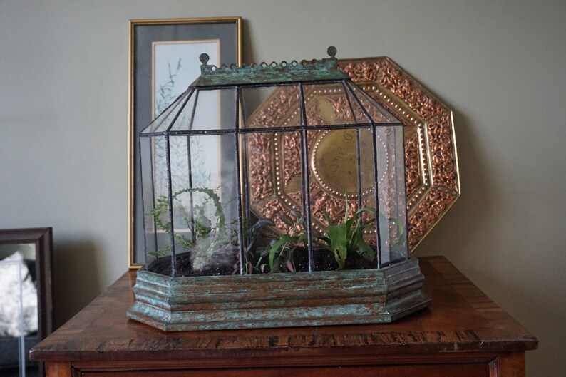Victorianstyle Copper Terrarium with a Verdigris Finish Etsy
