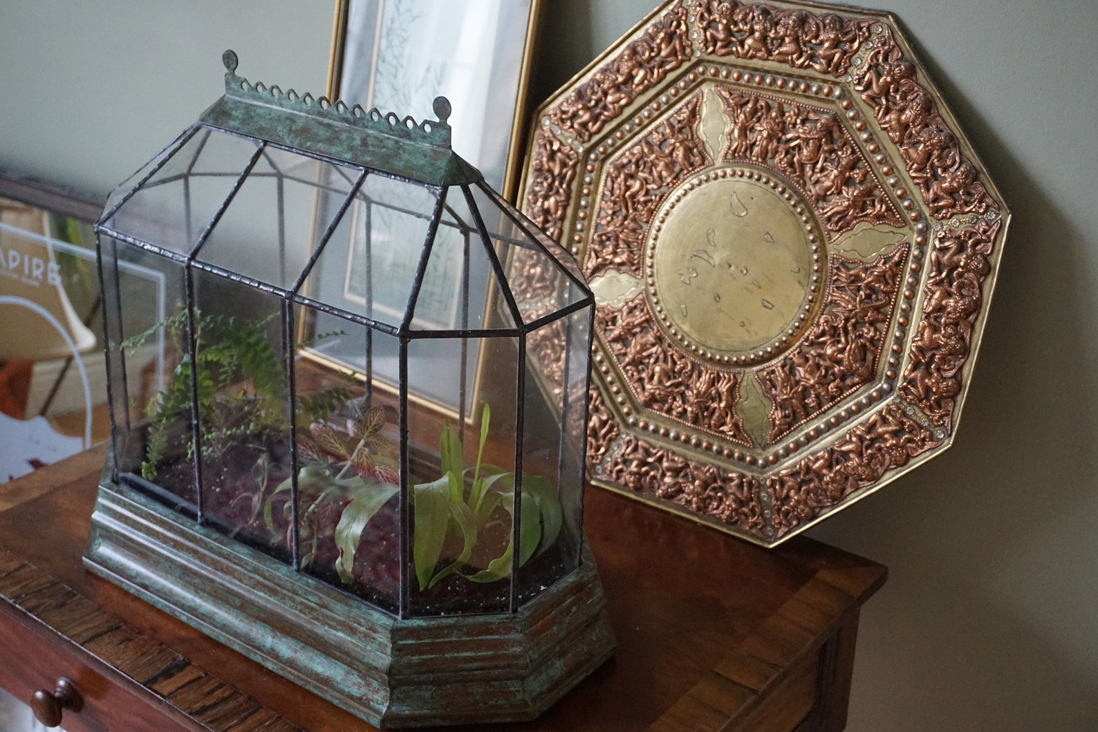 Victorianstyle Copper Terrarium with a Verdigris Finish Etsy