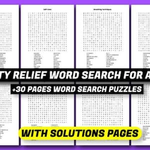 30+ Word Search Printable Puzzle Instant Download, Printable Puzzle Pages for Kids and Adults, Includes Solutions, Digital Printable