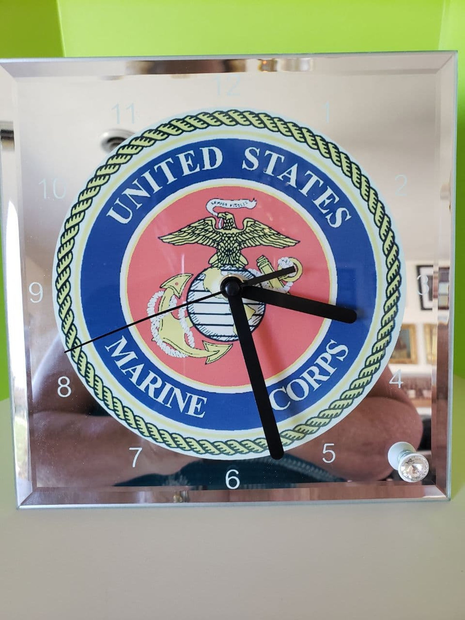 Marine Corps Clock Glass Clock Military Clock Battery Etsy