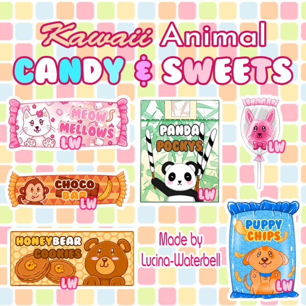 Stickerset Kawaii tierische Süßigkeiten
