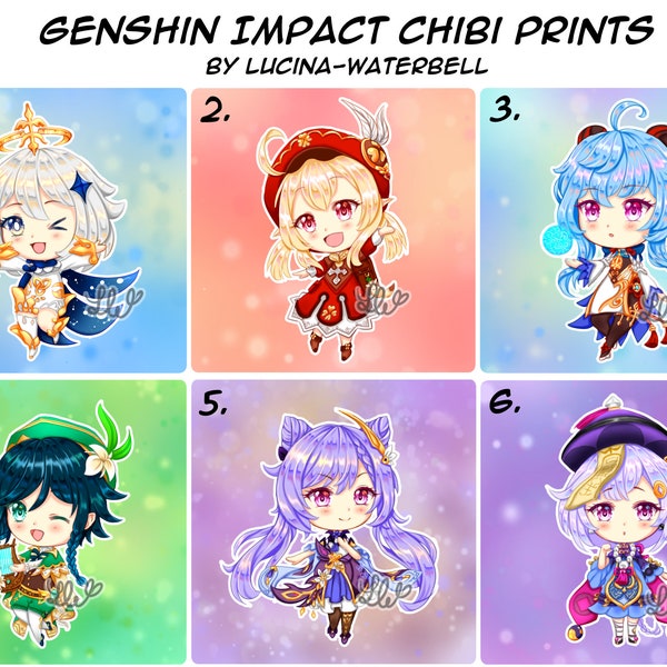 Quadrat Kunstdrucke: Genshin Impact Baby Chibis Set 1