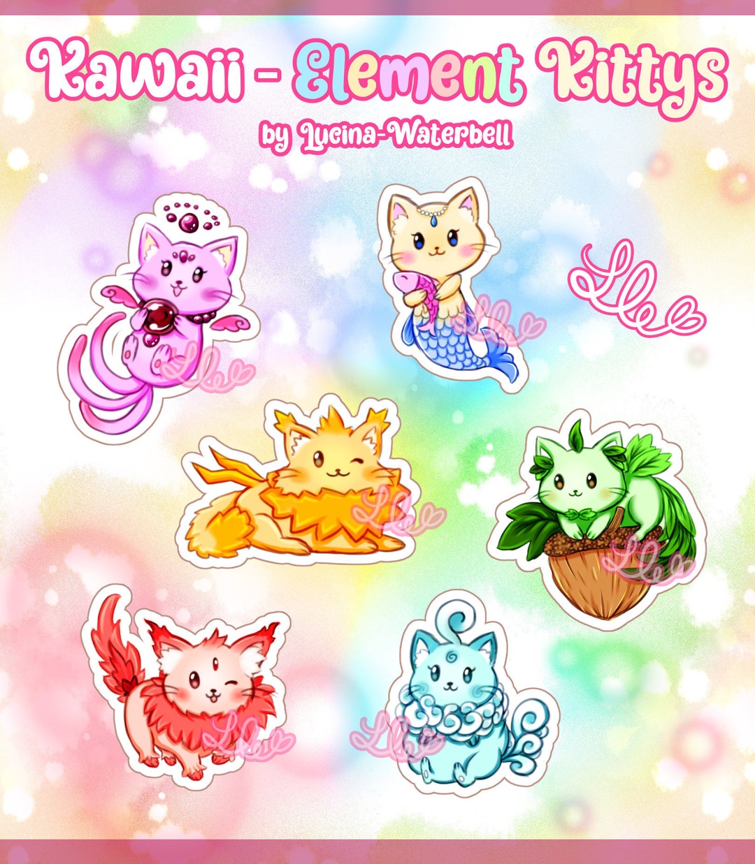 Stickerset: Elemental Kittys Set 1 - Etsy UK