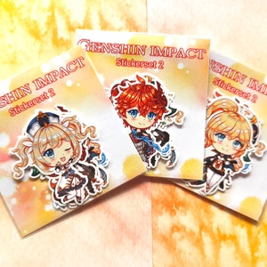 Zestaw naklejek 2 Genshin Impact Baby Chibis: Childe, Diluc, Jean, Barbara, Sucrose, Barbatos
