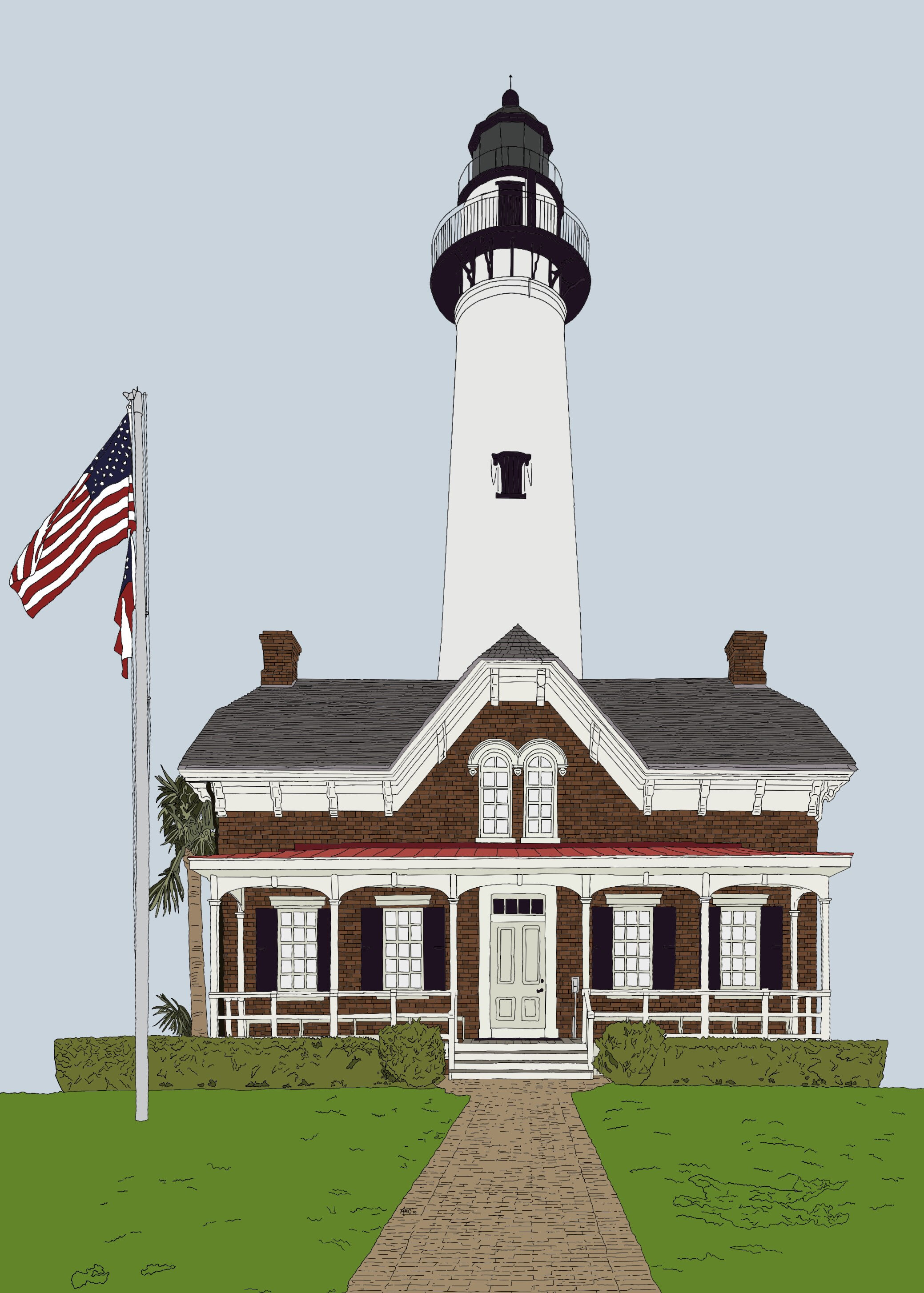 Saint Simons Island Lighthouse Art Print Etsy