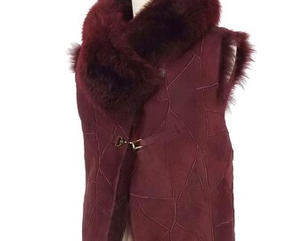 Short lambskin vest in burgundy, size: 38