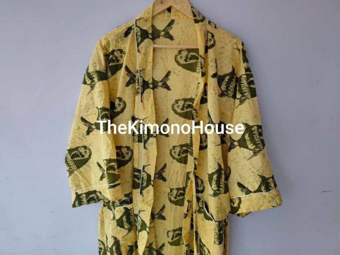 Tie Dye Fish Printed Kimono Robe Handmade Tie Dye Kimono Etsy