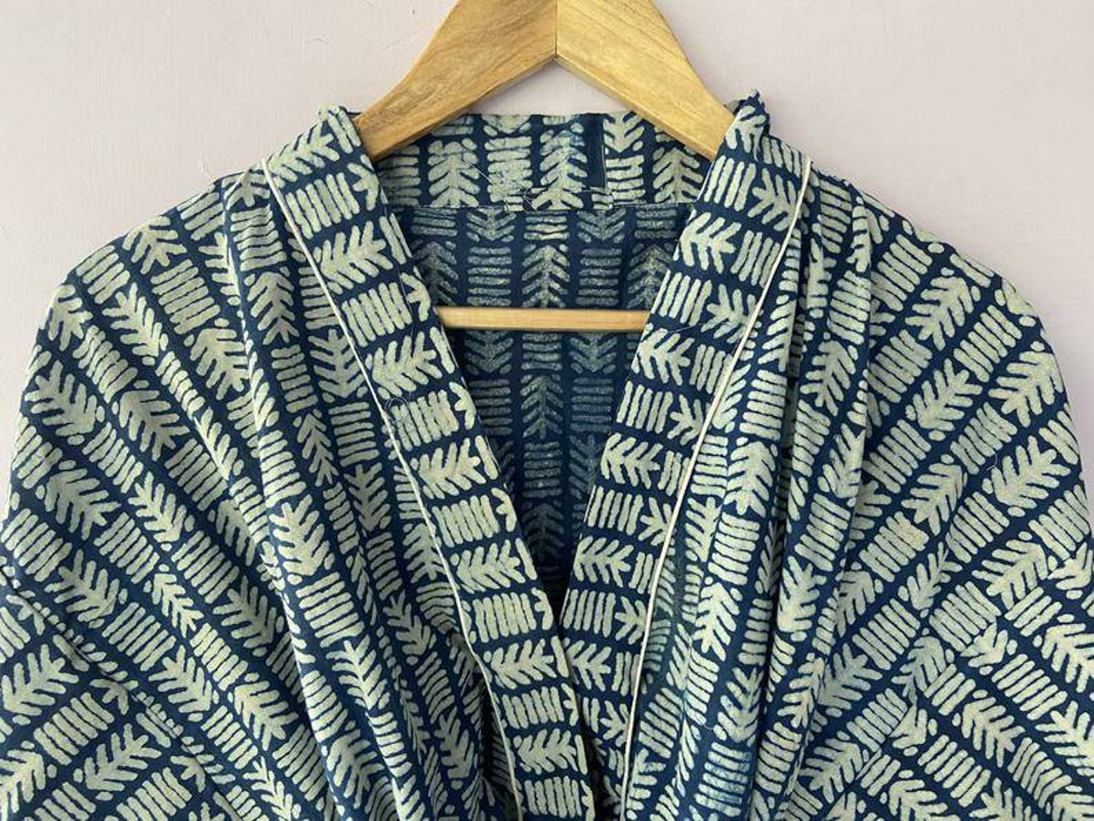 Indian Handmade Indigo Printed Blue Kimono Robe Bath Robe - Etsy