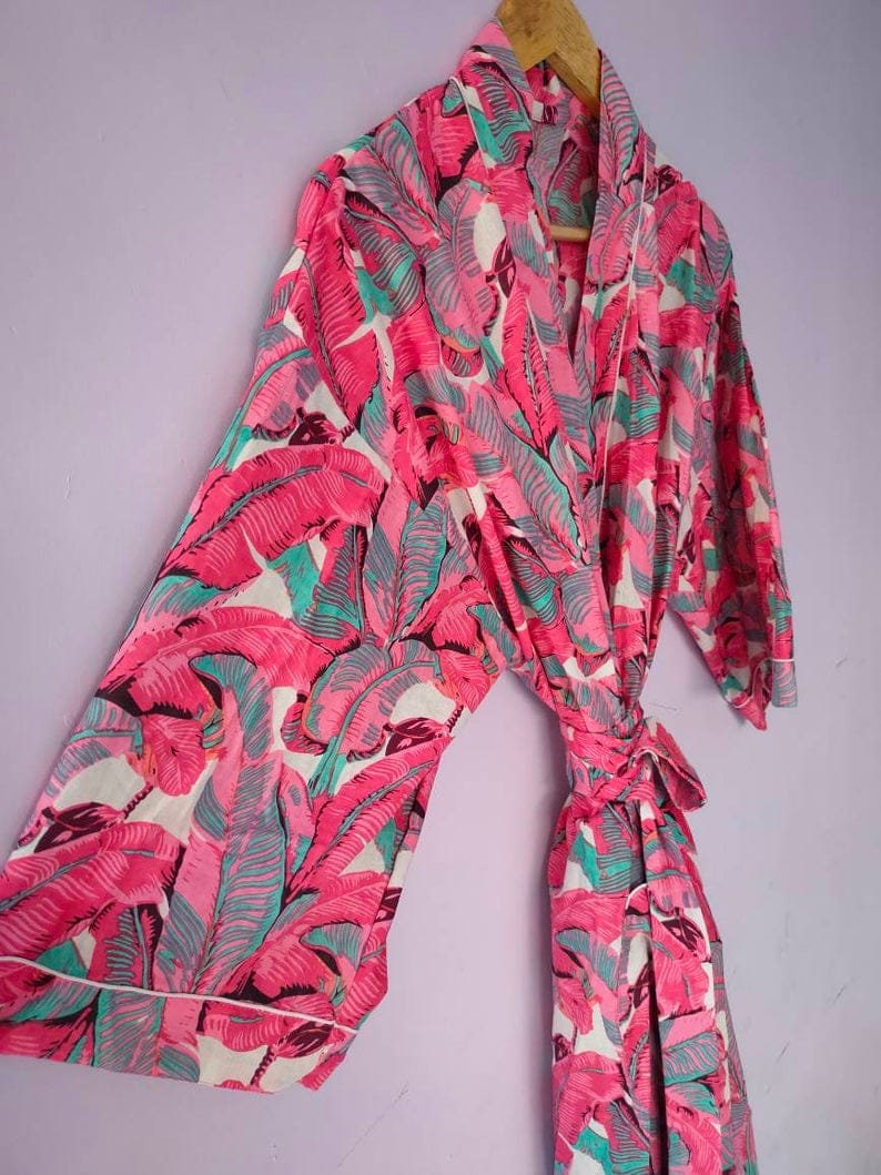 Indian Hand Block Printed Long Kimono Robe Dressing Gown - Etsy