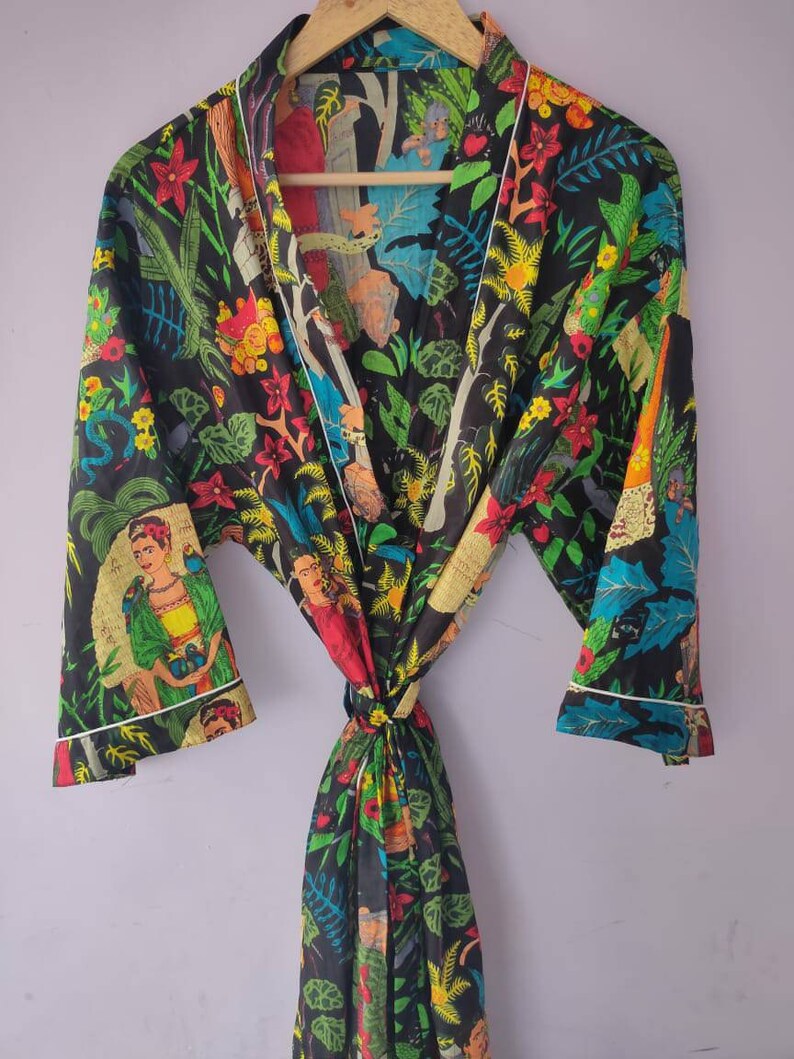 Frida Kahlo Kimono Robe Bridesmaid Gown Robe Handblock Print - Etsy