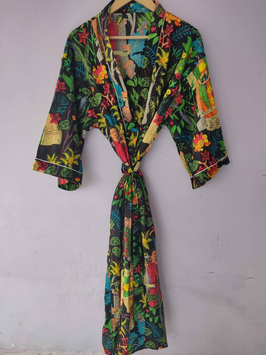 Frida Kahlo Kimono Robe Bridesmaid Gown Robe Handblock Print - Etsy