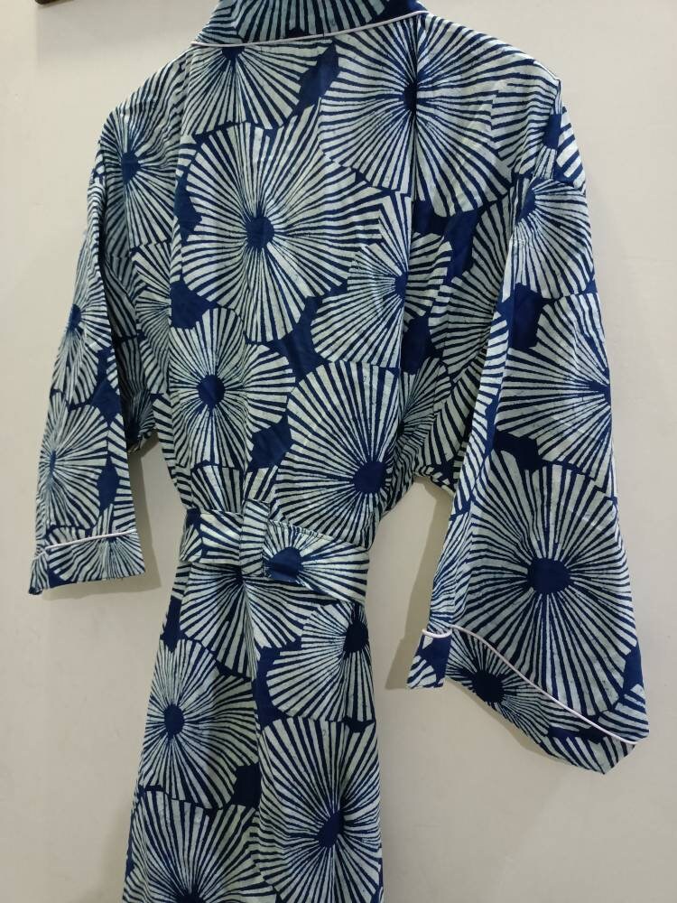 Pure Cotton Indigo Kimono Robe for Women's Nightwear - Etsy