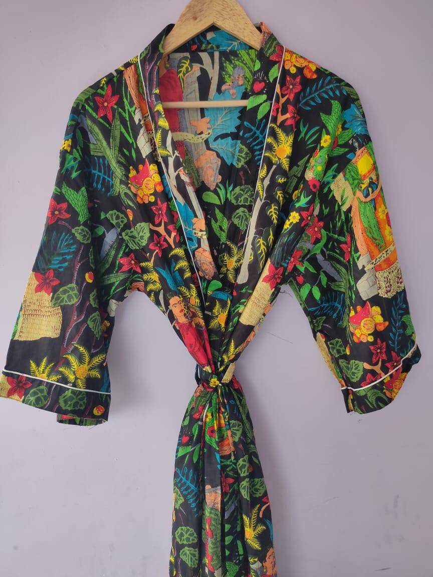 Frida Kahlo Kimono Robe Bridesmaid Gown Robe Handblock Print - Etsy