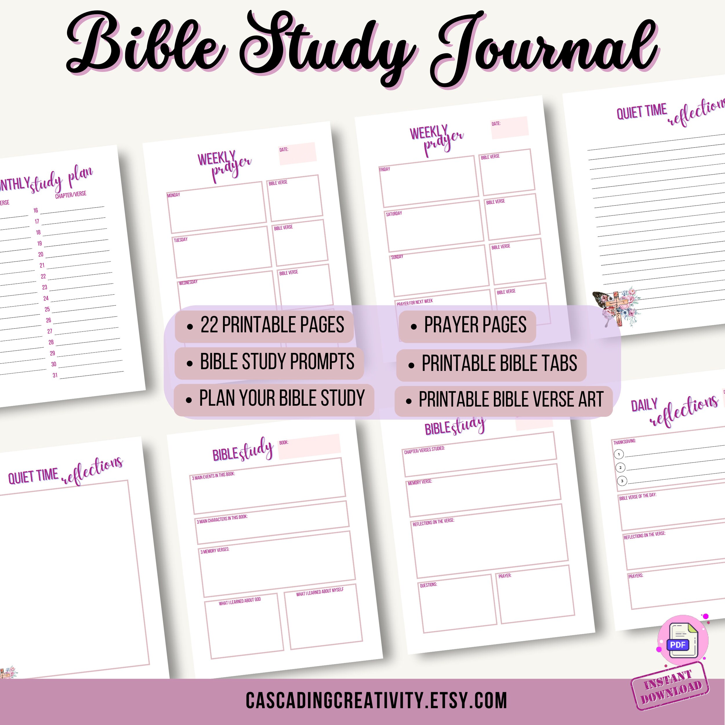 Printable Bible Study Journal: 22 Pages Inc. Worksheets for Bible Study ...