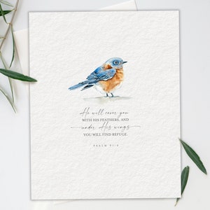 Bird and Psalm Art Print ~ Under His Wings ~ Psalm 91 ~ Bible verse, scripture, original watercolor art