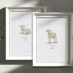 Lambs watercolor art print ~ Psalm 23 ~ Easter art ~ Spring painting ~ Lamb art set ~ Nursery Art ~ little lamb ~ Bible verse scripture art
