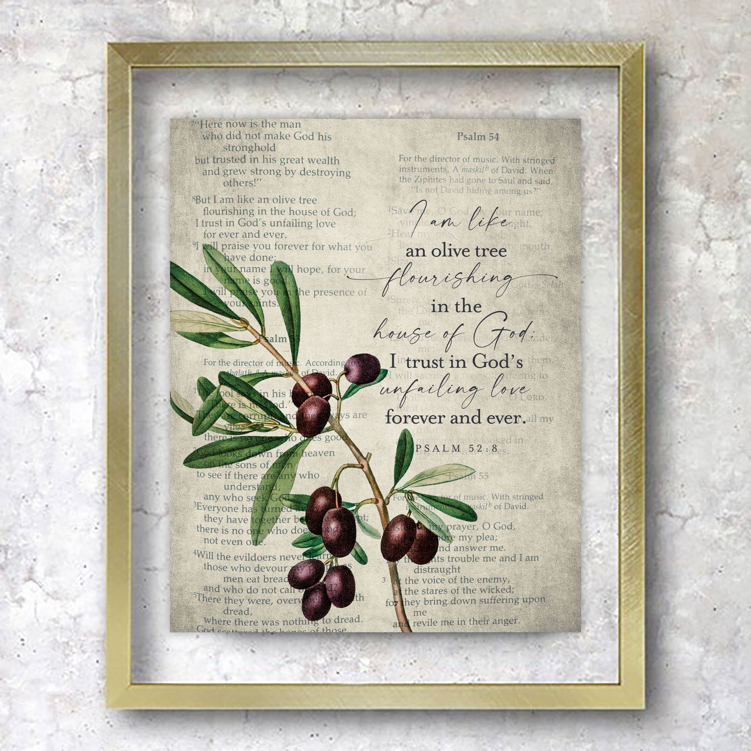 OLIVE tree Scripture Art Christian Wall Decor Psalm Floral Botanical, Flourish, Printable
