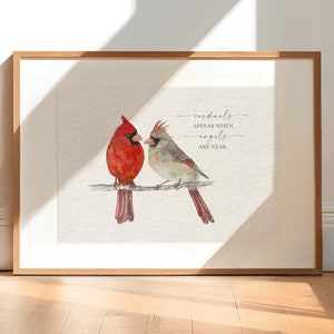 KARDINAL quote wand decor ~ 8x10 5x7 ~ kardinalen verschijnen engelen in de buurt van ~ het leven deed er toe ~ aquarel kunst ~ vogelsympathie ~ rode kardinaal print