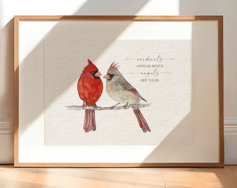 CARDINAL quote wall decor ~ 8x10 5x7 ~ cardinals appear angels near ~ life mattered ~ watercolor art ~ bird sympathy ~ red cardinal print