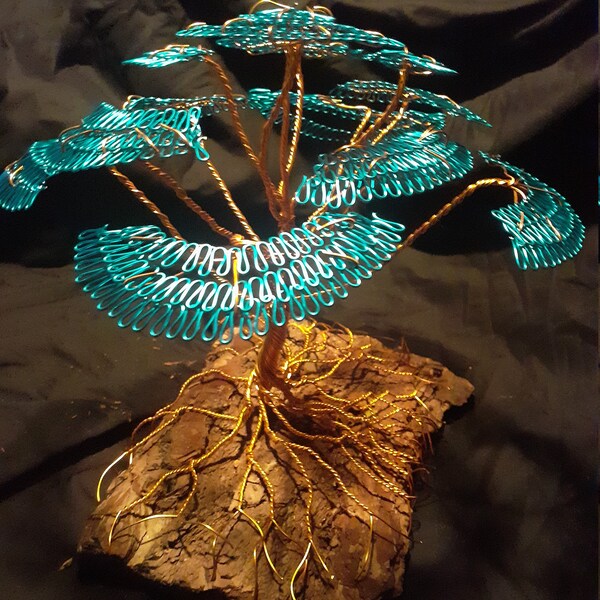 Garden Decor Sculpture Turquoise & Copper Wire Bonsai Tree Handmade