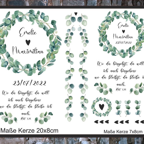 Hochzeit personalisierte Tattoofolie  für Kerzen u. Keramik, Kerzentattoo, Kerzensticker, Wasserschiebefolie, Dekoration, A5