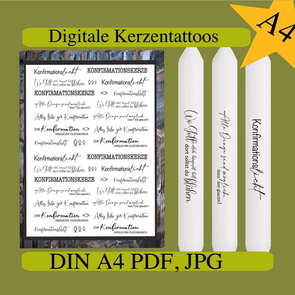 Digital PDF candle sticker candle tattoo water slide confirmation A4, 99-1