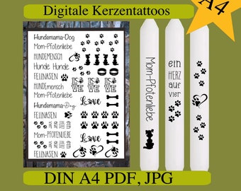 Digitaler PDF Kerzensticker Kerzentattoo Wasserschiebefolie Hund A4