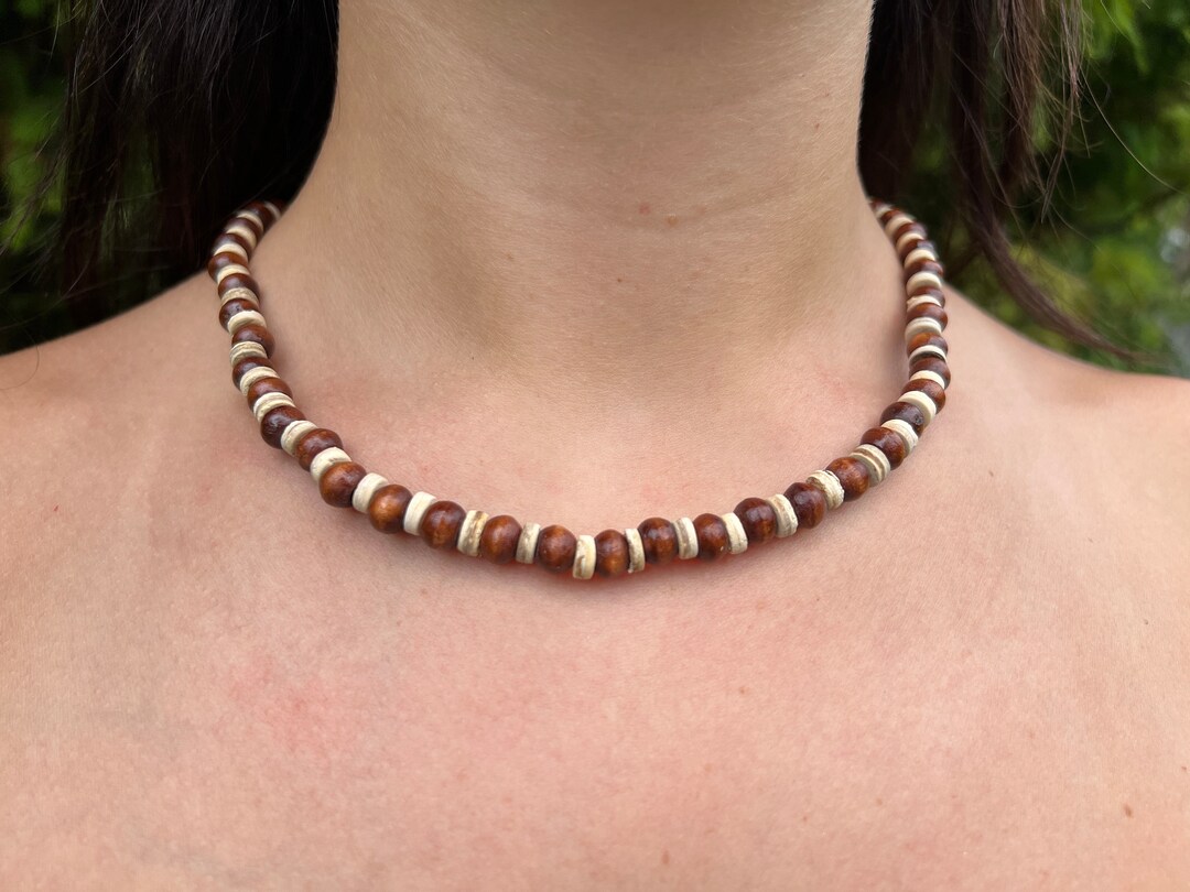 Coco Bead Necklace in Light and Dark Brown Unisex Perfect Etsy