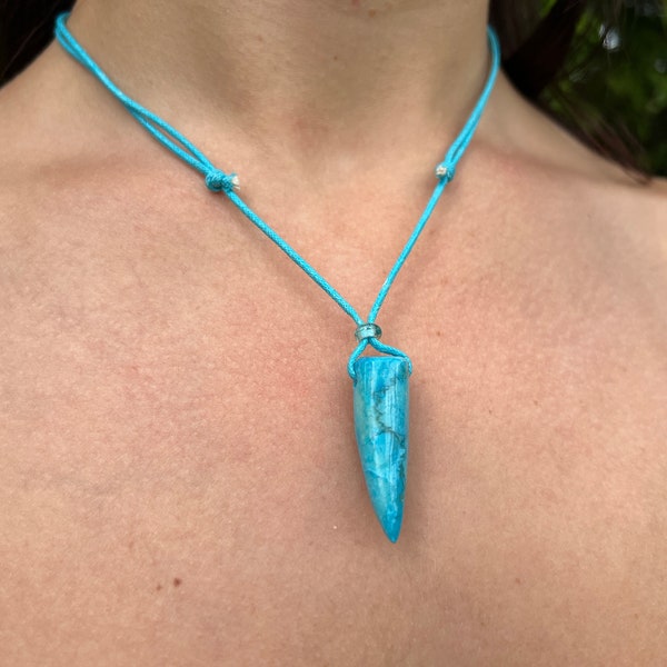 Blue Sabre-tooth Pendant Necklace, Unisex, Summer, Bohemian Surfer, Pretty, Perfect Gift, For Her, For Him