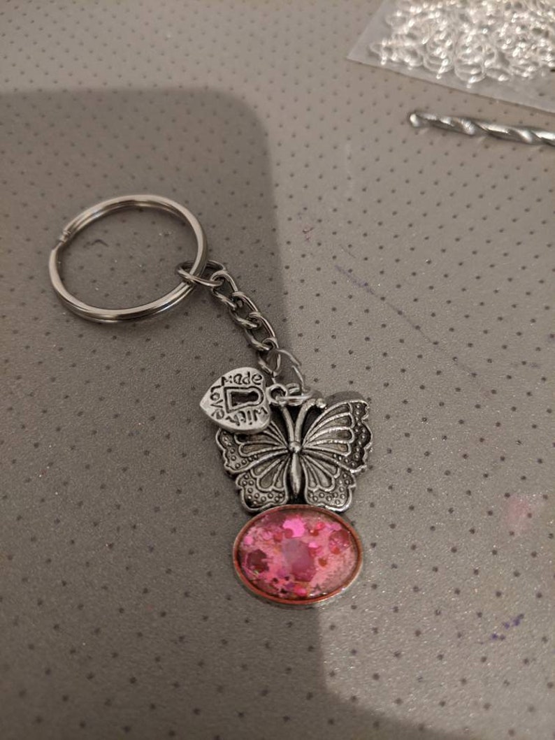 Old Stock Butterfly Key Chain Keyring New Pink Iridescent