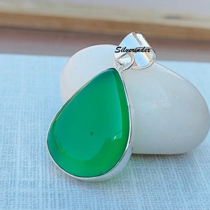 Green Onyx Necklace Pendant, 925 Sterling Silver Pendant, Onyx Gemstone Pendant, Pear Onyx Pendant, Handmade Pendant Jewelry, Bezel Pendant